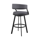 Armen Living - Dione Swivel Bar or Counter Stool in Grey Faux Leather and Black Metal - 840254335059