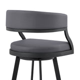 Armen Living - Dione Swivel Bar or Counter Stool in Grey Faux Leather and Black Metal - 840254335059