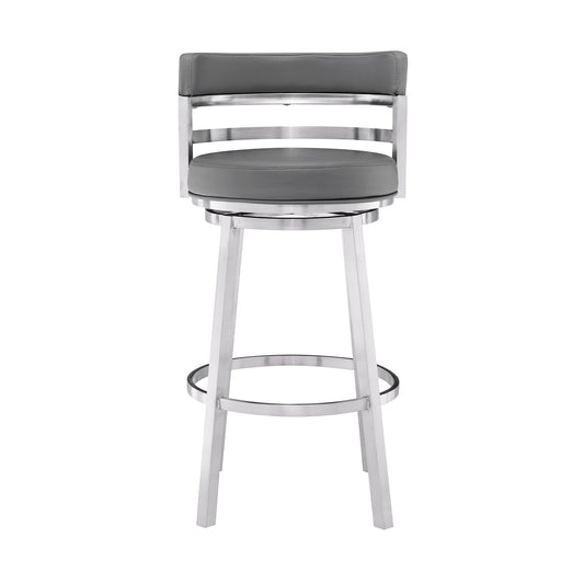 Armen Living - Titana Bar or Counter Stool in Grey Faux Leather and Metal - 840254335066