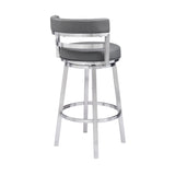 Armen Living - Titana Bar or Counter Stool in Grey Faux Leather and Metal - 840254335073