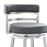 Armen Living - Titana Bar or Counter Stool in Grey Faux Leather and Metal - 840254335073