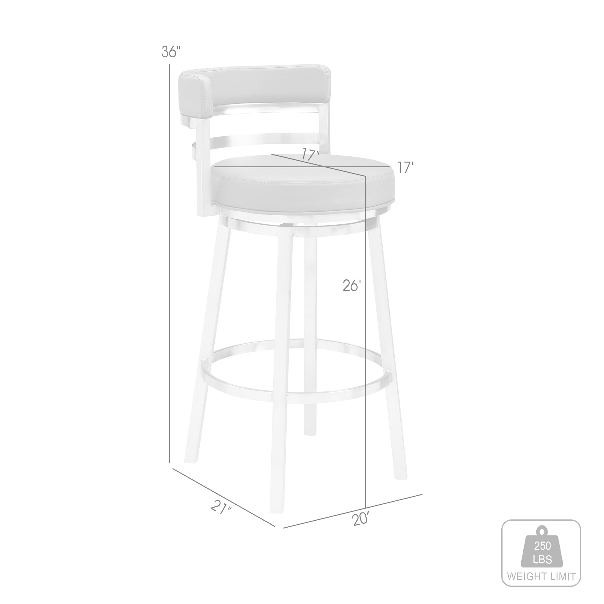 Armen Living - Titana Bar or Counter Stool in Grey Faux Leather and Metal - 840254335073