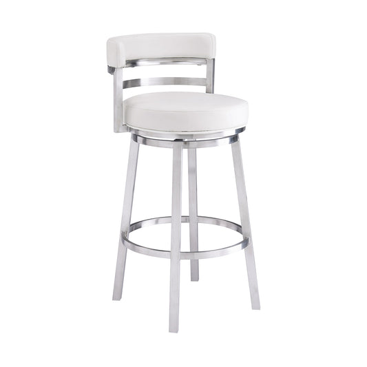 Armen Living - Titana Bar or Counter Stool in White Faux Leather and Metal - 840254335097
