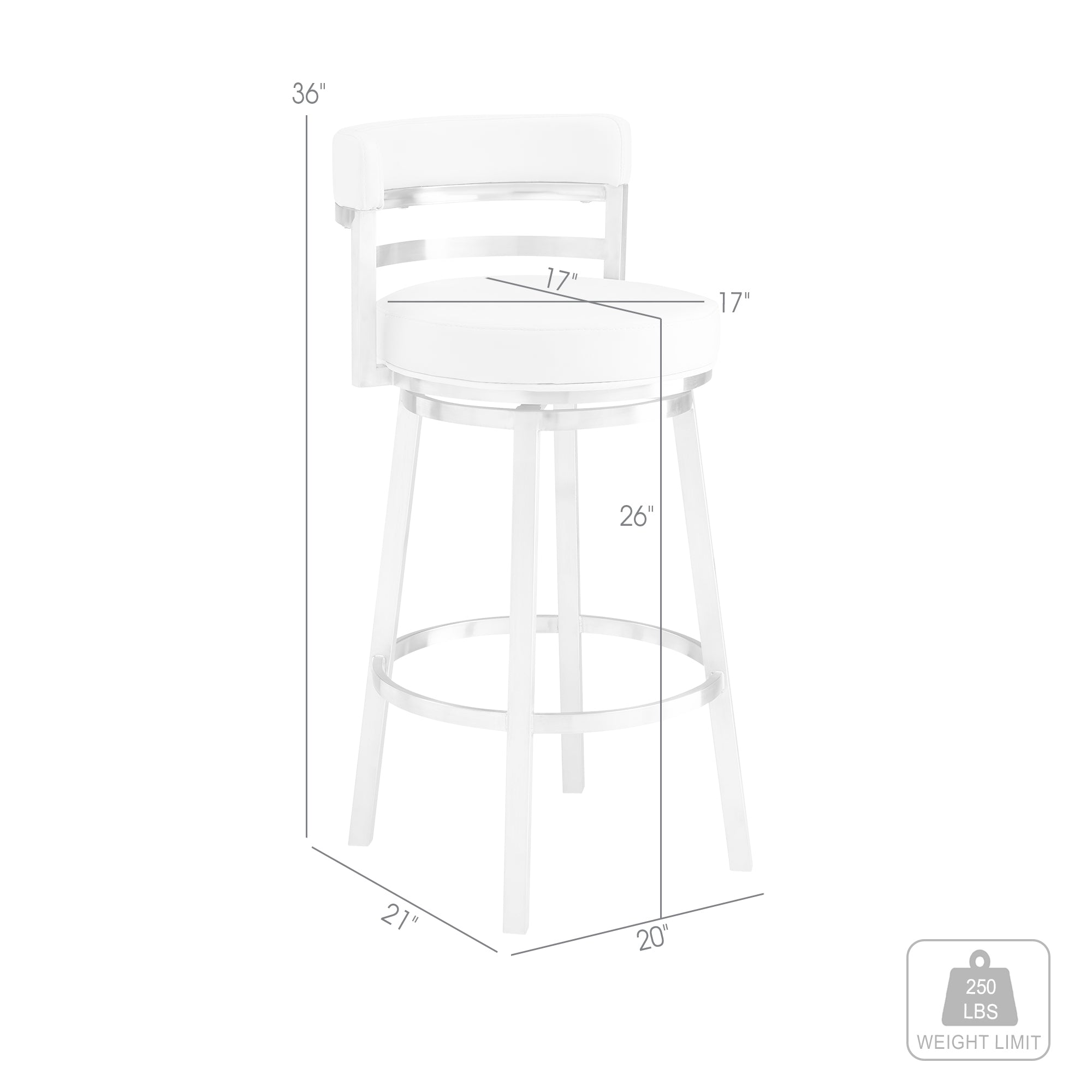 Armen Living - Titana Bar or Counter Stool in White Faux Leather and Metal - 840254335097