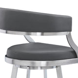 Armen Living - Dione Swivel Bar or Counter Stool in Grey Faux Leather and Metal - 840254335134