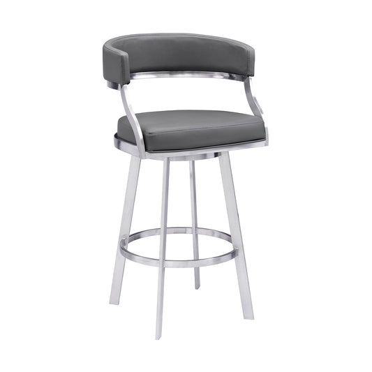 Armen Living - Dione Swivel Bar or Counter Stool in Grey Faux Leather and Metal - 840254335134