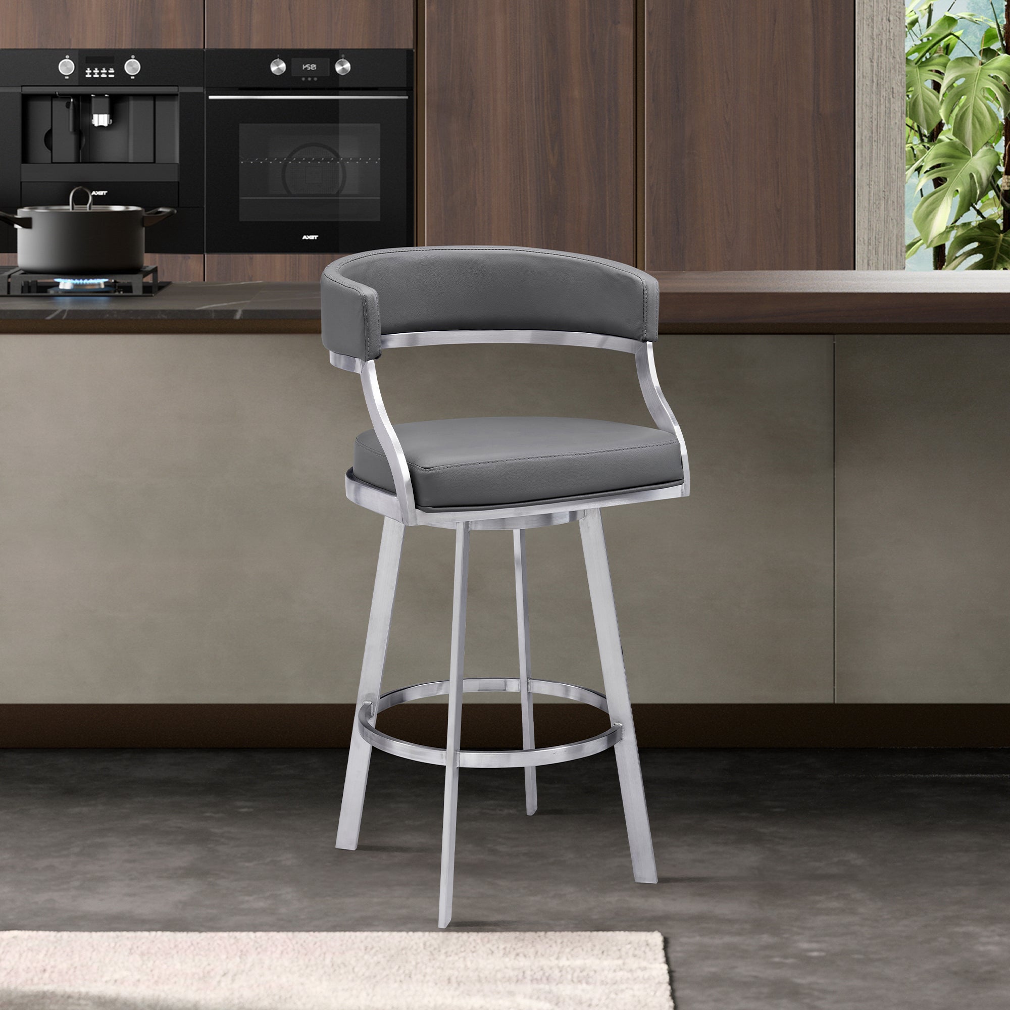 Armen Living - Dione Swivel Bar or Counter Stool in Grey Faux Leather and Metal - 840254335134