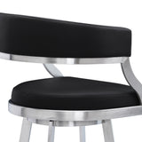 Armen Living - Dione Swivel Bar or Counter Stool in Black Faux Leather and Metal - 840254335141