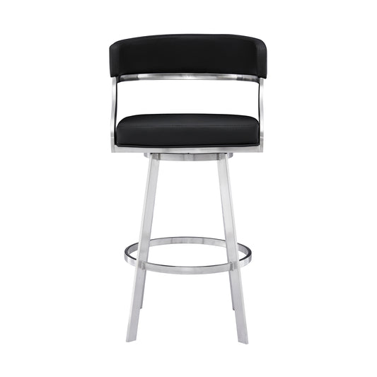 Armen Living - Dione Swivel Bar or Counter Stool in Black Faux Leather and Metal - 840254335158