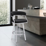 Armen Living - Dione Swivel Bar or Counter Stool in Black Faux Leather and Metal - 840254335158
