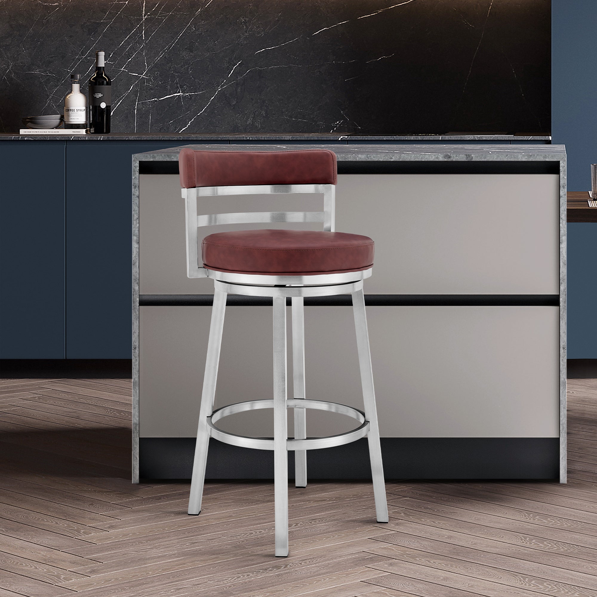 Armen Living - Titana Bar or Counter Stool in Red Faux Leather and Metal - 840254335165