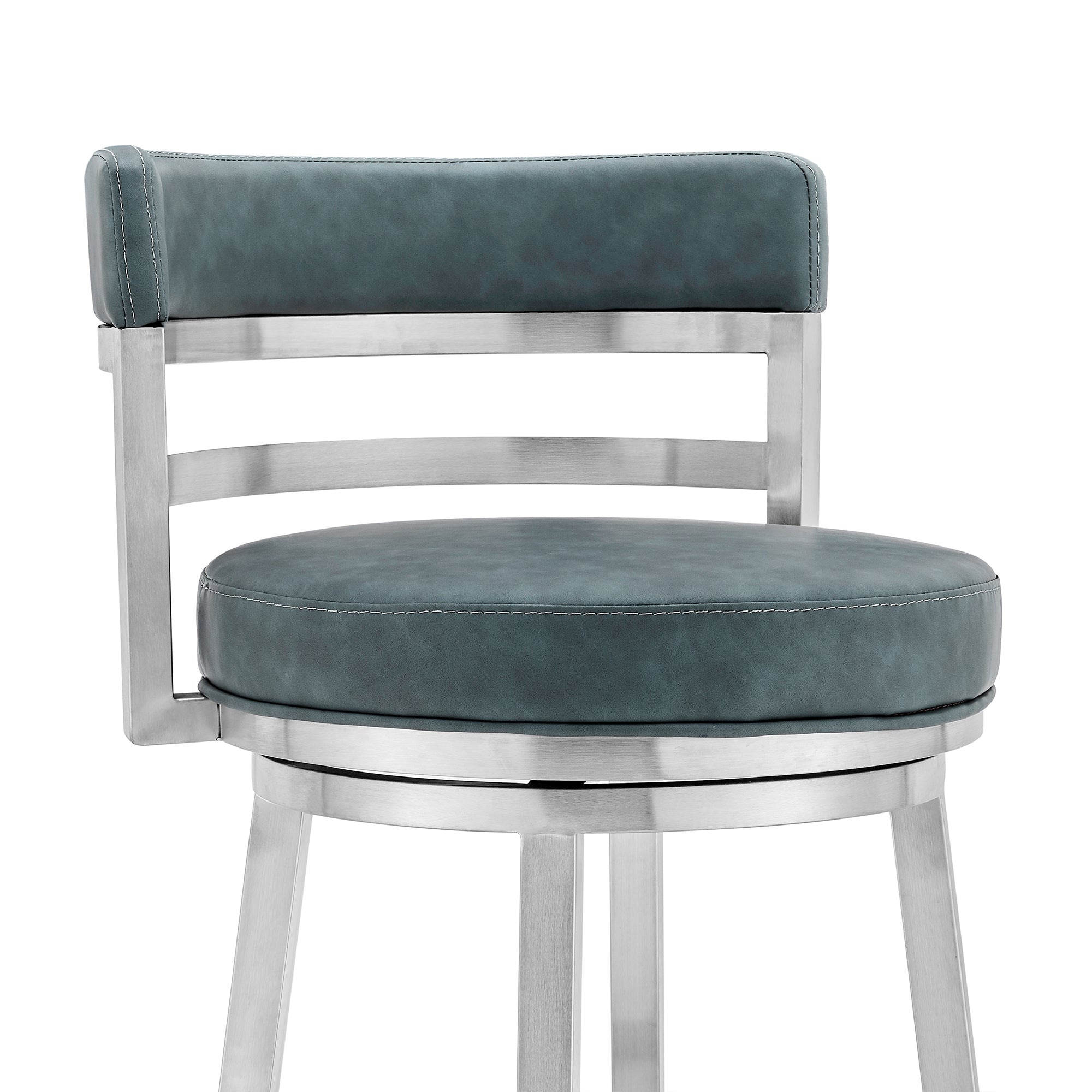 Armen Living - Titana Bar or Counter Stool in Blue Faux Leather and Metal - 840254335196