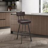 Armen Living - Jinab Swivel Counter or Bar Stool in Faux Leather and Metal - 840254335240
