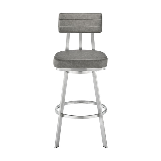 Armen Living - Jinab Swivel Counter or Bar Stool in Faux Leather and Metal - 840254335295