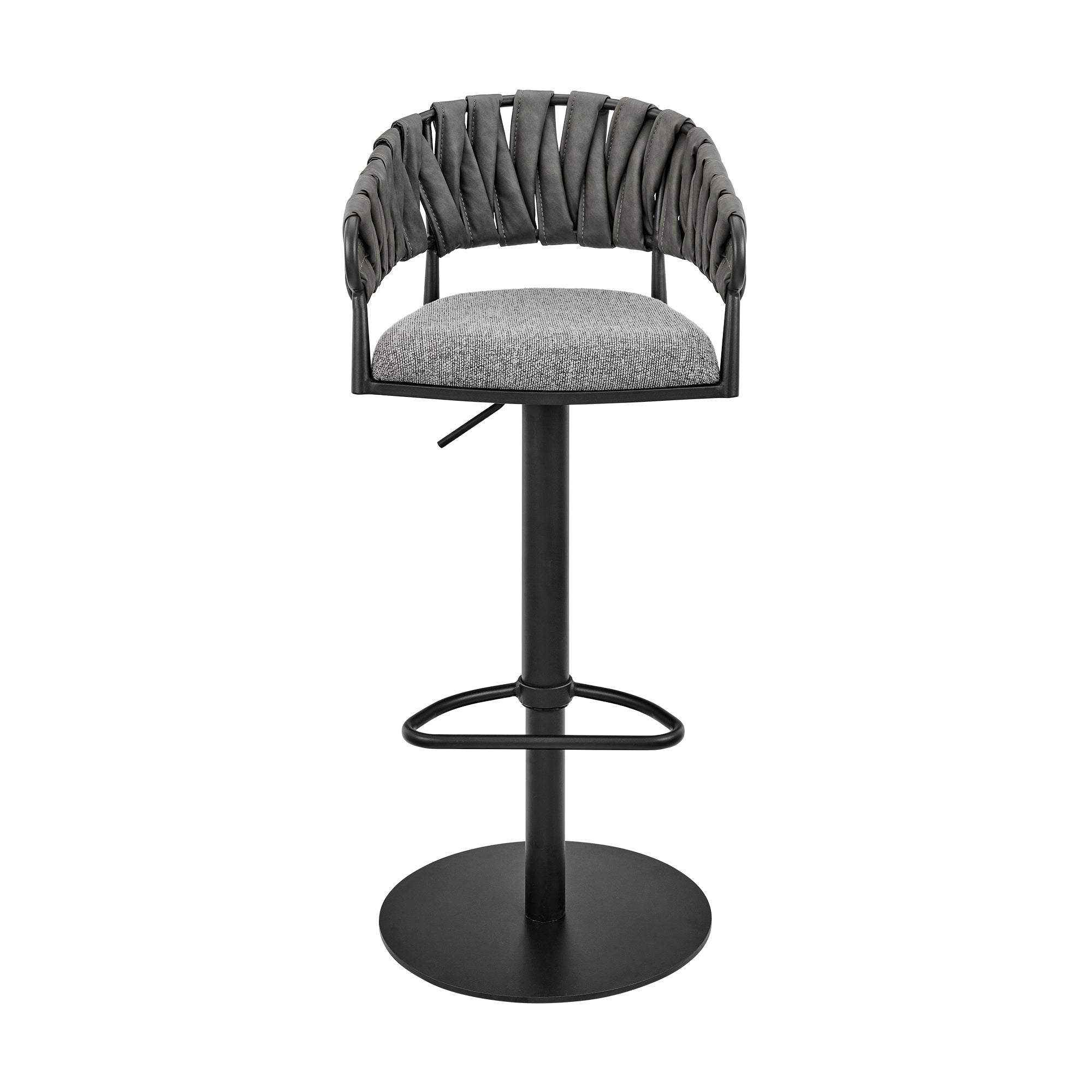 Armen Living - Silabe Adjustable Counter or Bar Stool in Black Metal with Grey Fabric and Faux Leather - 840254335325
