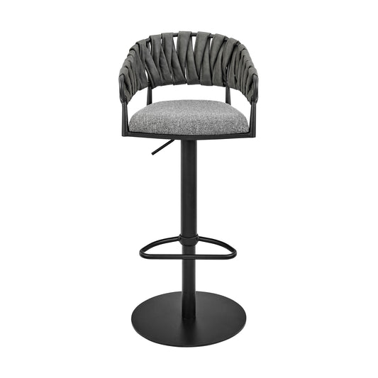 Armen Living - Silabe Adjustable Counter or Bar Stool in Black Metal with Grey Fabric and Faux Leather - 840254335325