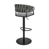 Armen Living - Silabe Adjustable Counter or Bar Stool in Black Metal with Grey Fabric and Faux Leather - 840254335325