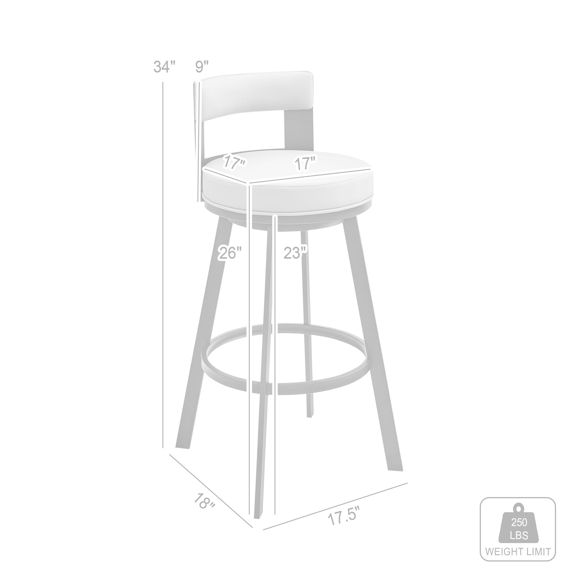 Armen Living - Lynof Swivel Counter or Bar Stool in Faux Leather and Metal - 840254335455