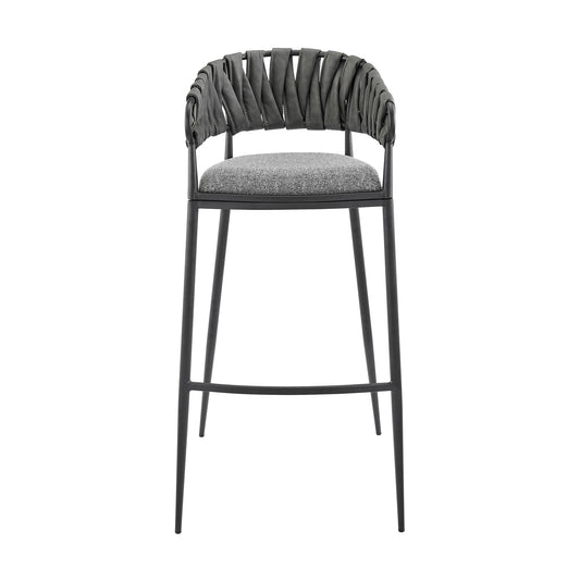 Armen Living - Vigona Coutner or Bar Stool in Black Metal with Grey Fabric and Faux Leather - 840254335554