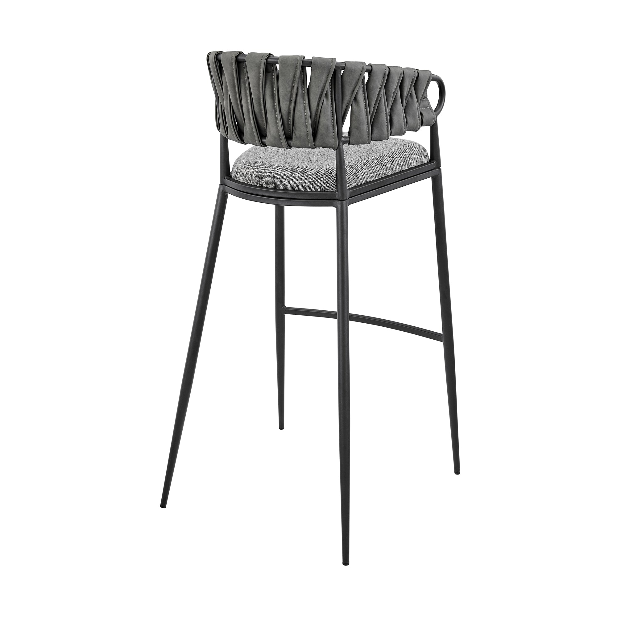 Armen Living - Vigona Coutner or Bar Stool in Black Metal with Grey Fabric and Faux Leather - 840254335554
