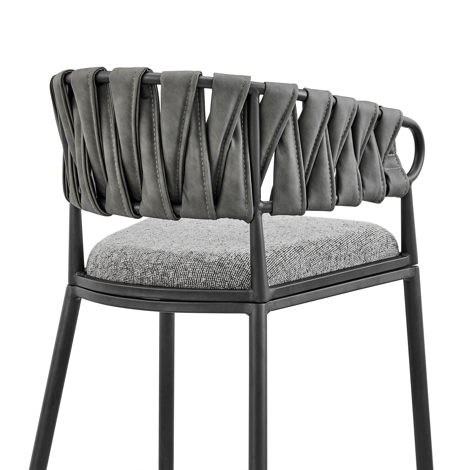 Armen Living - Vigona Coutner or Bar Stool in Black Metal with Grey Fabric and Faux Leather - 840254335561