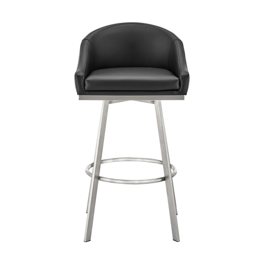 Armen Living - Noran Swivel Bar or Counter Stool in Faux Leather and Metal - 840254335707