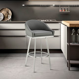 Armen Living - Noran Swivel Bar or Counter Stool in Faux Leather and Metal - 840254335769