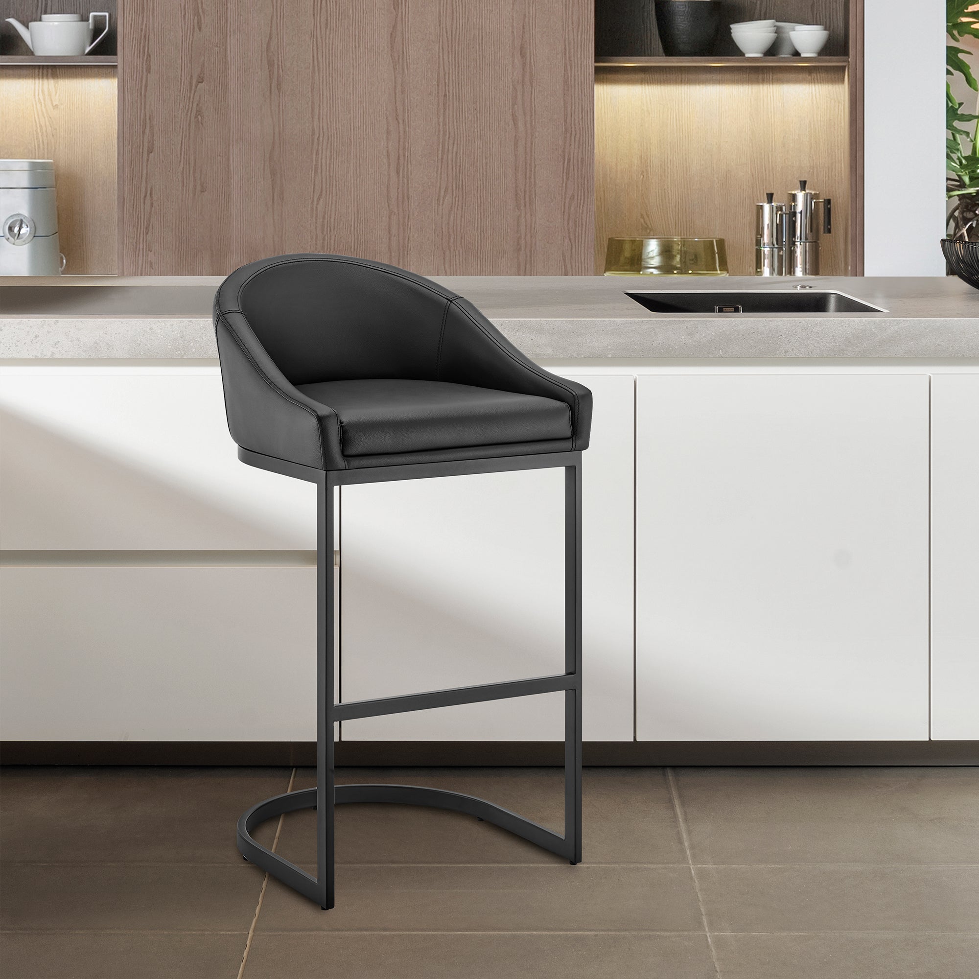 Armen Living - Atherik Bar or Counter Stool in Faux Leather and Metal - 840254335837
