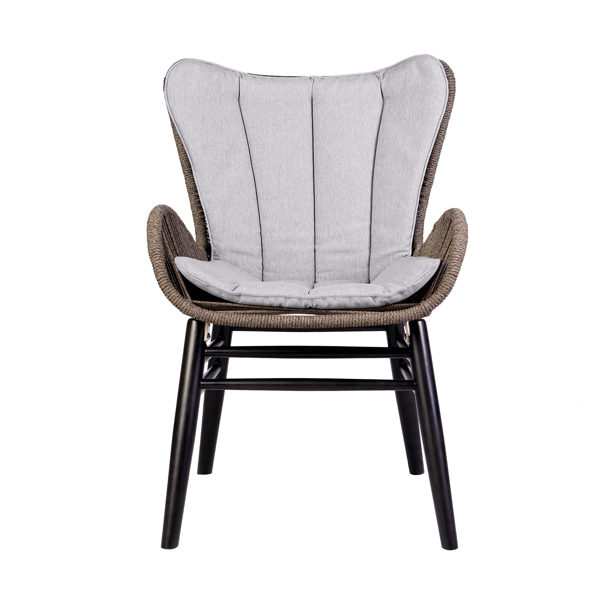 Armen Living - Fanny Outdoor Patio Dining Chair in Eucalyptus Wood and Rope with Grey Cushions - 840254335936