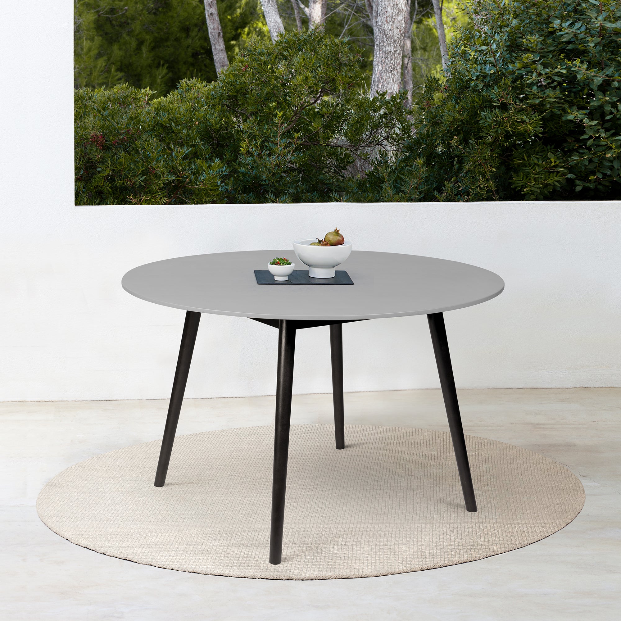 Armen Living - Sydney Outdoor Patio Round Dining Table in Eucalyptus and Grey Stone - 840254335974