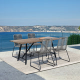 Armen Living - Koala and Shasta 5 Piece Outdoor Patio Dining Set in Light Eucalyptus Wood and Grey Rope - 840254336056
