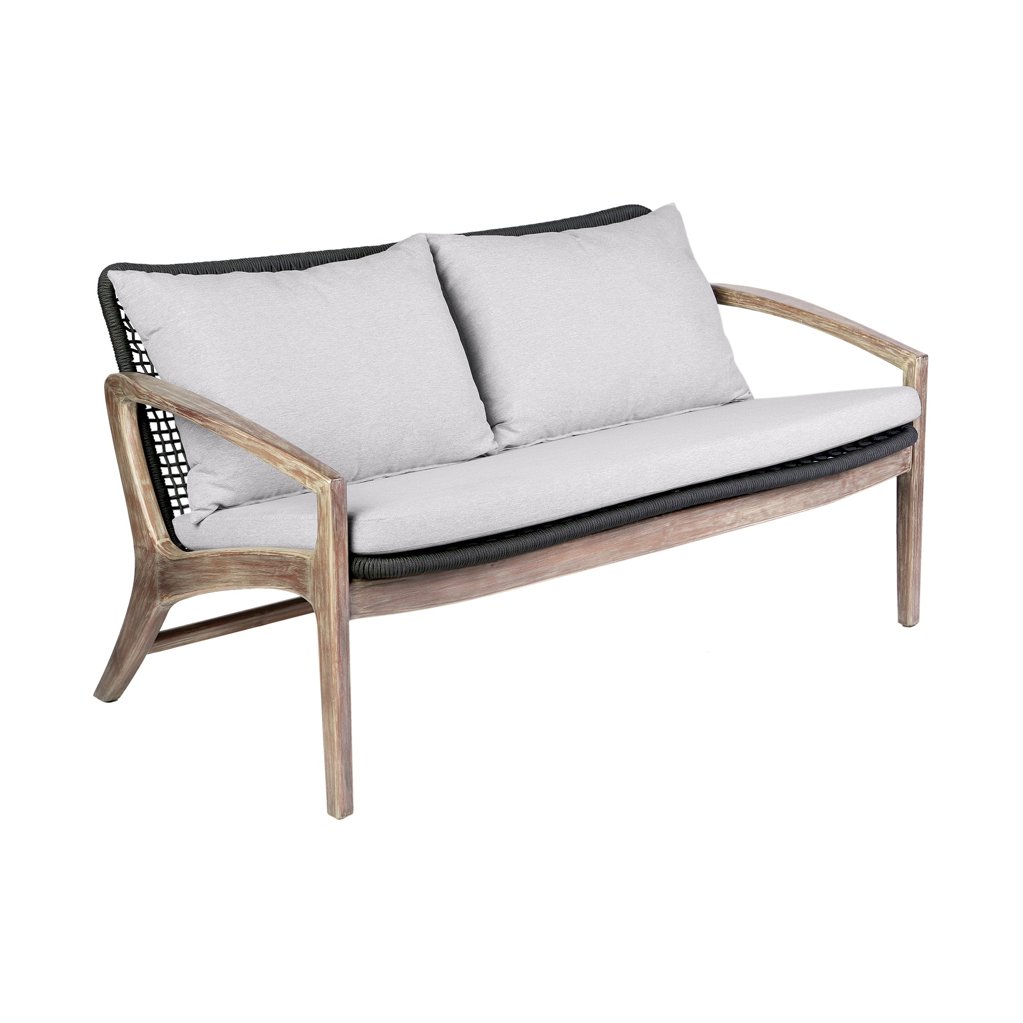 Armen Living - Brighton 4 Piece Outdoor Patio Seating Set in Eucalyptus Wood with Rope and White Cushions - 840254336155