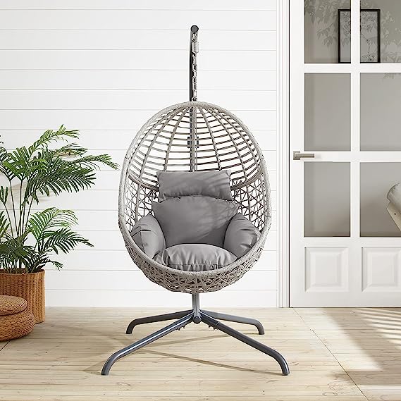 Crosley Furniture - Lorelei Indoor/Outdoor Wicker Hanging Egg Chair Gray/Light Gray - Egg Chair & Stand