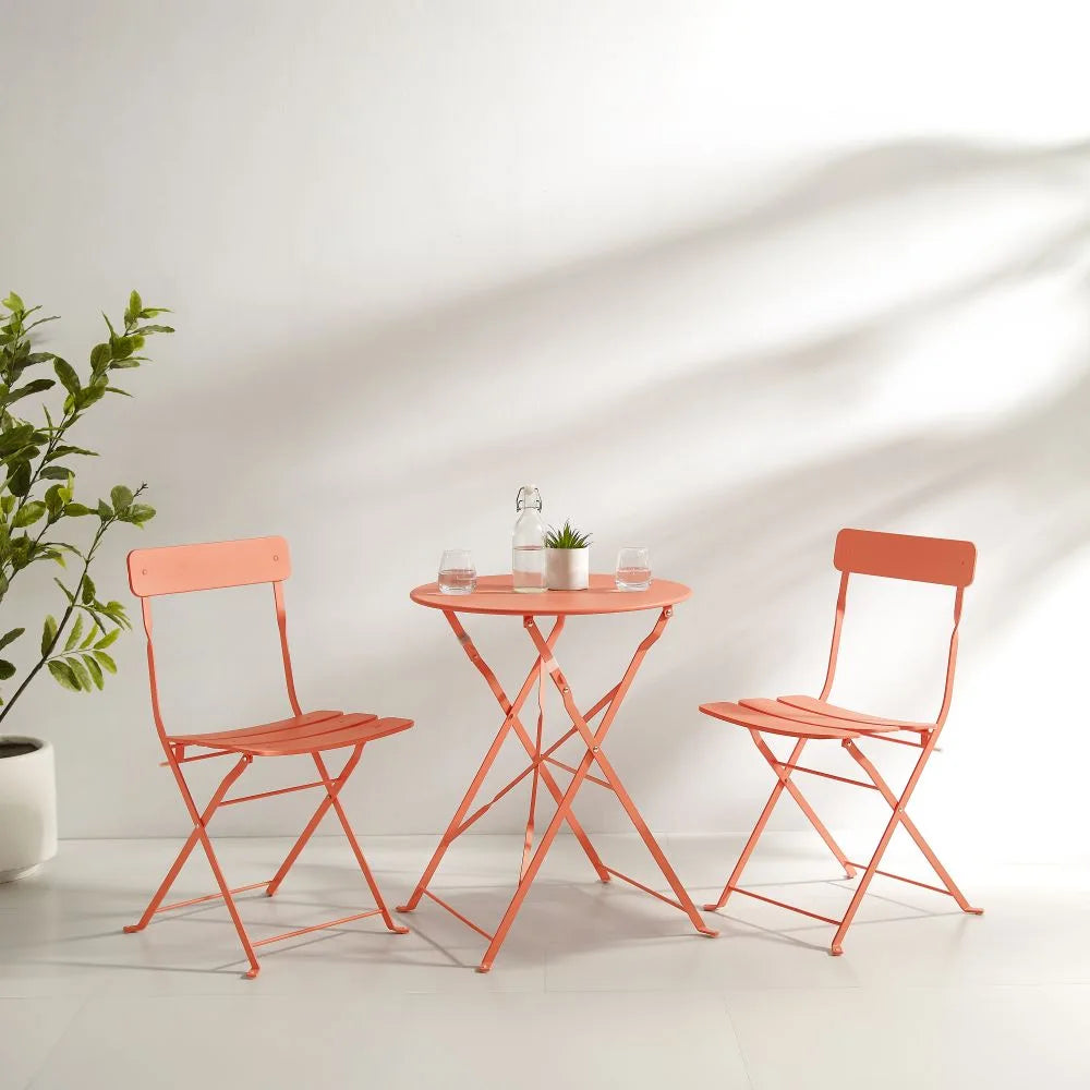 Crosley Furniture - Karlee 3Pc Indoor/Outdoor Metal Bistro Set Coral - Bistro Table & 2 Chairs