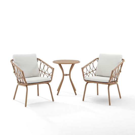 Crosley Furniture - Juniper 3Pc Indoor/Outdoor Wicker Bistro Set Creme/Natural - Bistro Table & 2 Dining Chairs