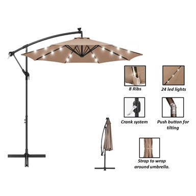 AZ Patio Heaters Offset Cantilever Umbrella with LED Lights in Tan * Cantilever Umbrella Base Set(4pc) Optional