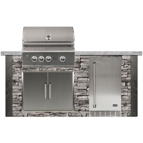 RTA Pre Built 6' Grill | 3 piece Outdoor Kitchen Package - Stacked Stone | Gray | Fits Coyote C-Series 34" Grill | 21" Built-in Outdoor Refrigerator | Access Door