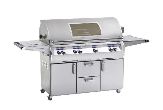 Fire Magic - 48-Inch Natural Gas Freestanding Grill w/ Flush Mounted Single Side Burner, Backburner, Rotisserie Kit, Magic View Window and Analog Thermometer | E1060S-8EAX-62-W