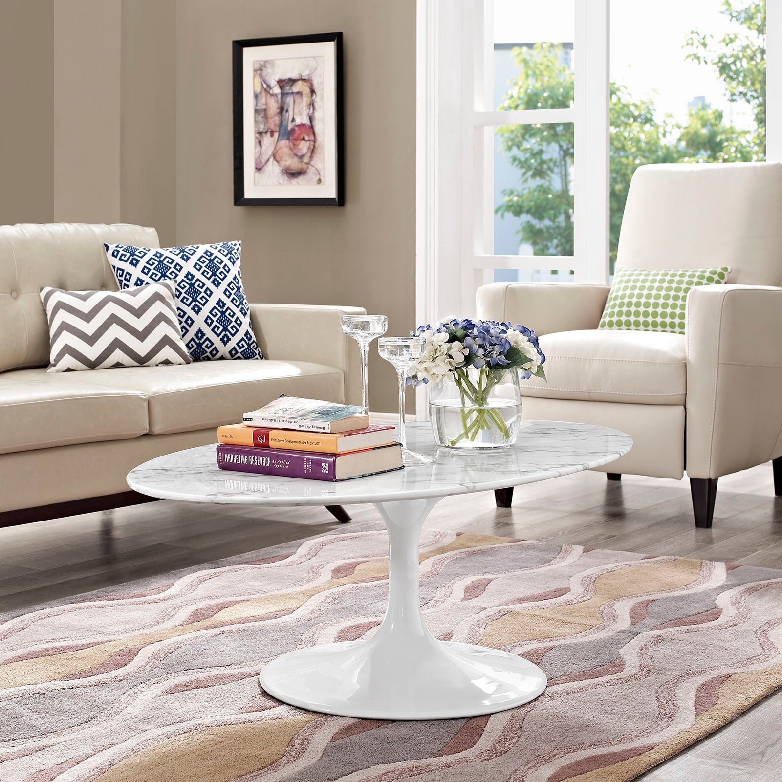 Modway - Lippa 48" Oval-Shaped Artificial Marble Coffee Table - EEI-2022
