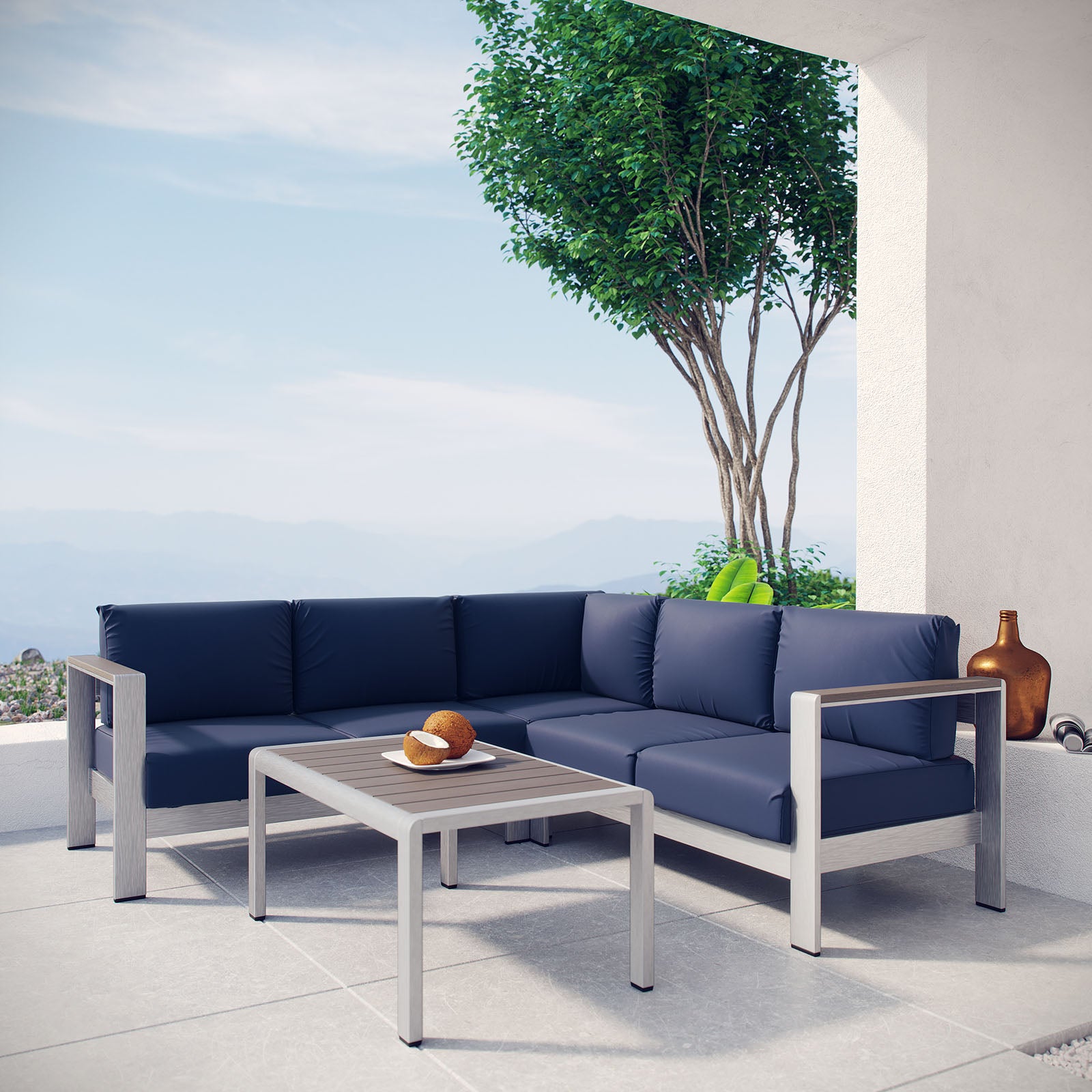 Modway - Shore 4 Piece Outdoor Patio Aluminum Sectional Sofa Set - EEI-2559