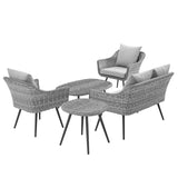 Modway - Endeavor 5 Piece Outdoor Patio Wicker Rattan Loveseat Armchair Coffee + Side Table Set - EEI-3178
