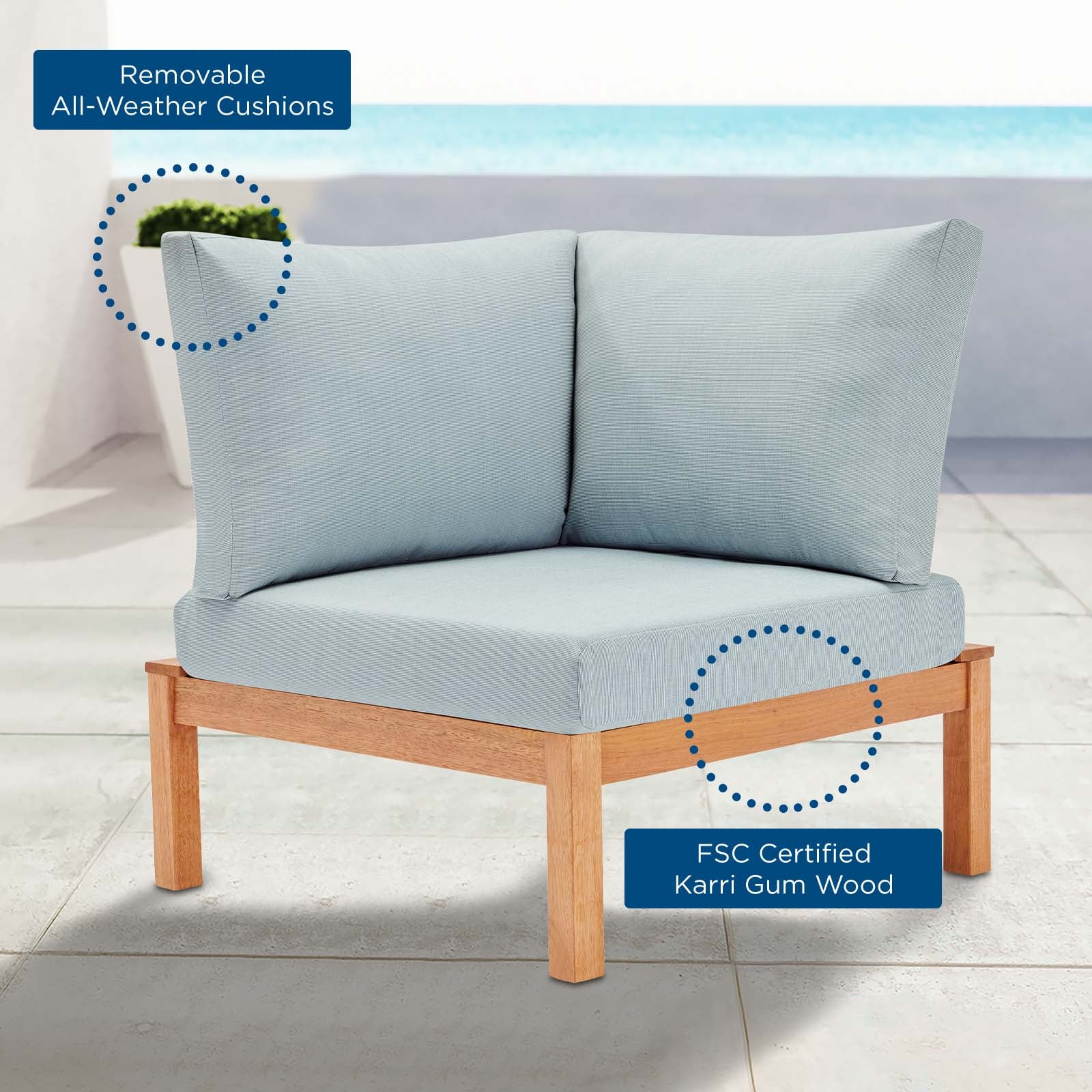 Modway - Freeport Karri Wood Sectional Sofa Outdoor Patio Corner Chair - EEI-3694