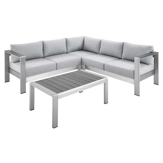 Modway - Shore Sunbrella® Fabric Outdoor Patio Aluminum 4 Piece Sectional Sofa Set - EEI-4314