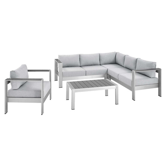 Modway - Shore Sunbrella® Fabric Outdoor Patio Aluminum 5 Piece Sectional Sofa Set - EEI-4317