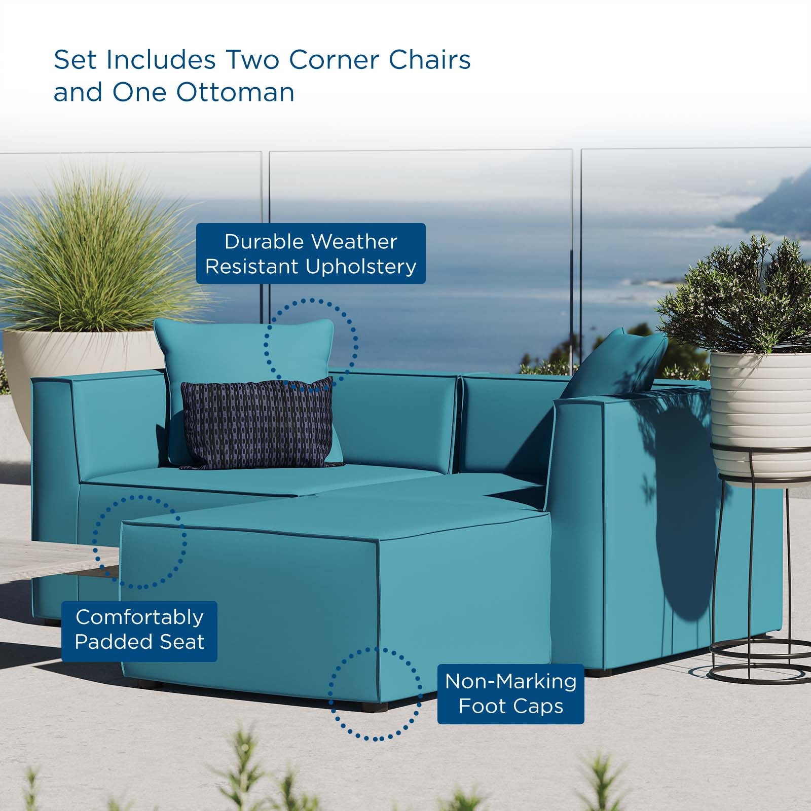 Modway - Saybrook Outdoor Patio Upholstered Loveseat and Ottoman Set - EEI-4378