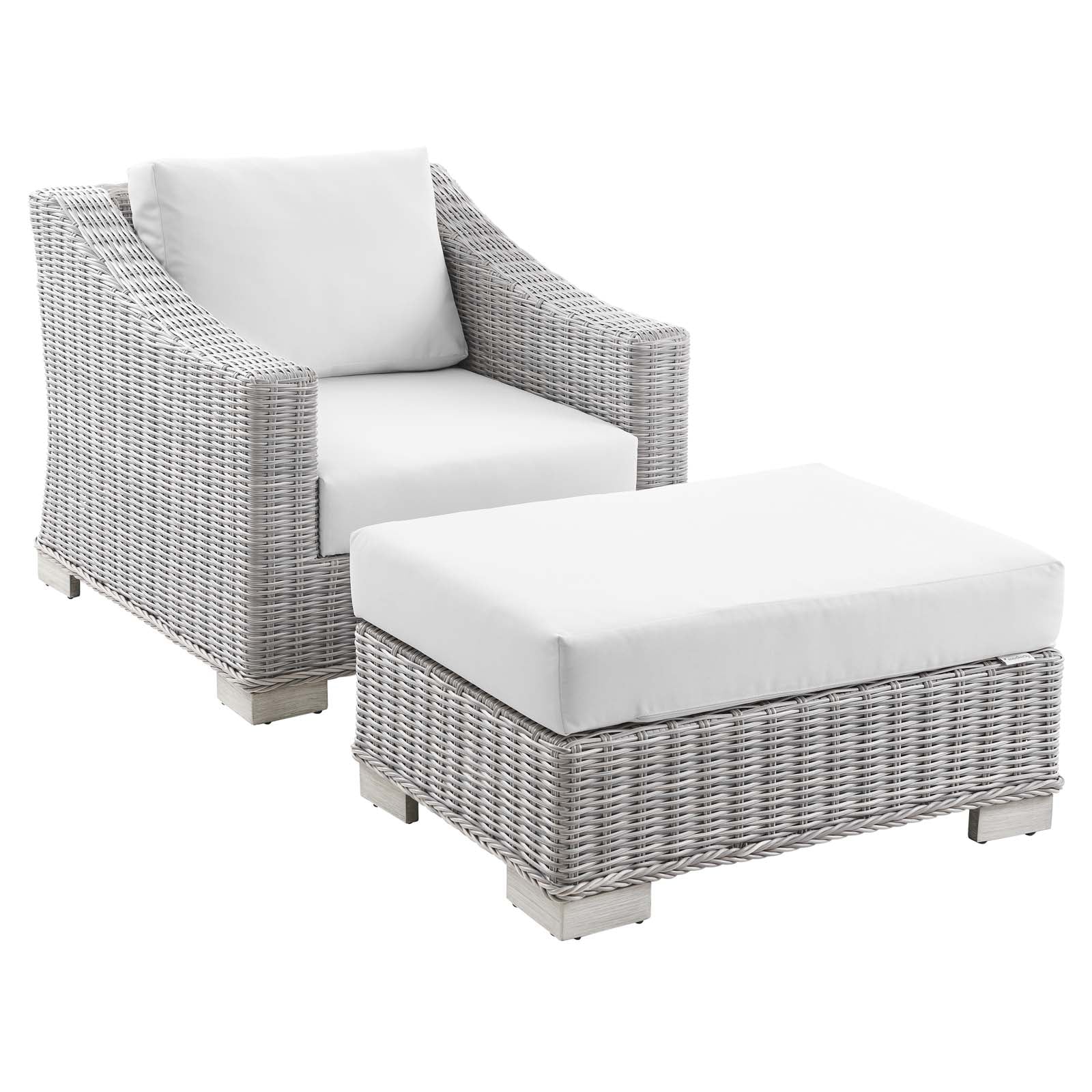 Modway - Conway Outdoor Patio Wicker Rattan 2-Piece Armchair and Ottoman Set - EEI-5090