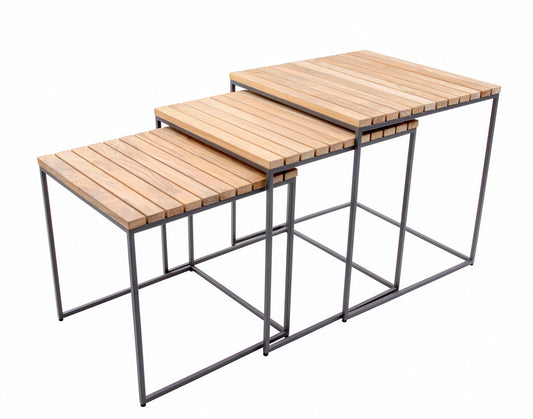 CO9 Design - Greenport Teak Nesting Side Tables with Stainless Steel Base | [GP18]
