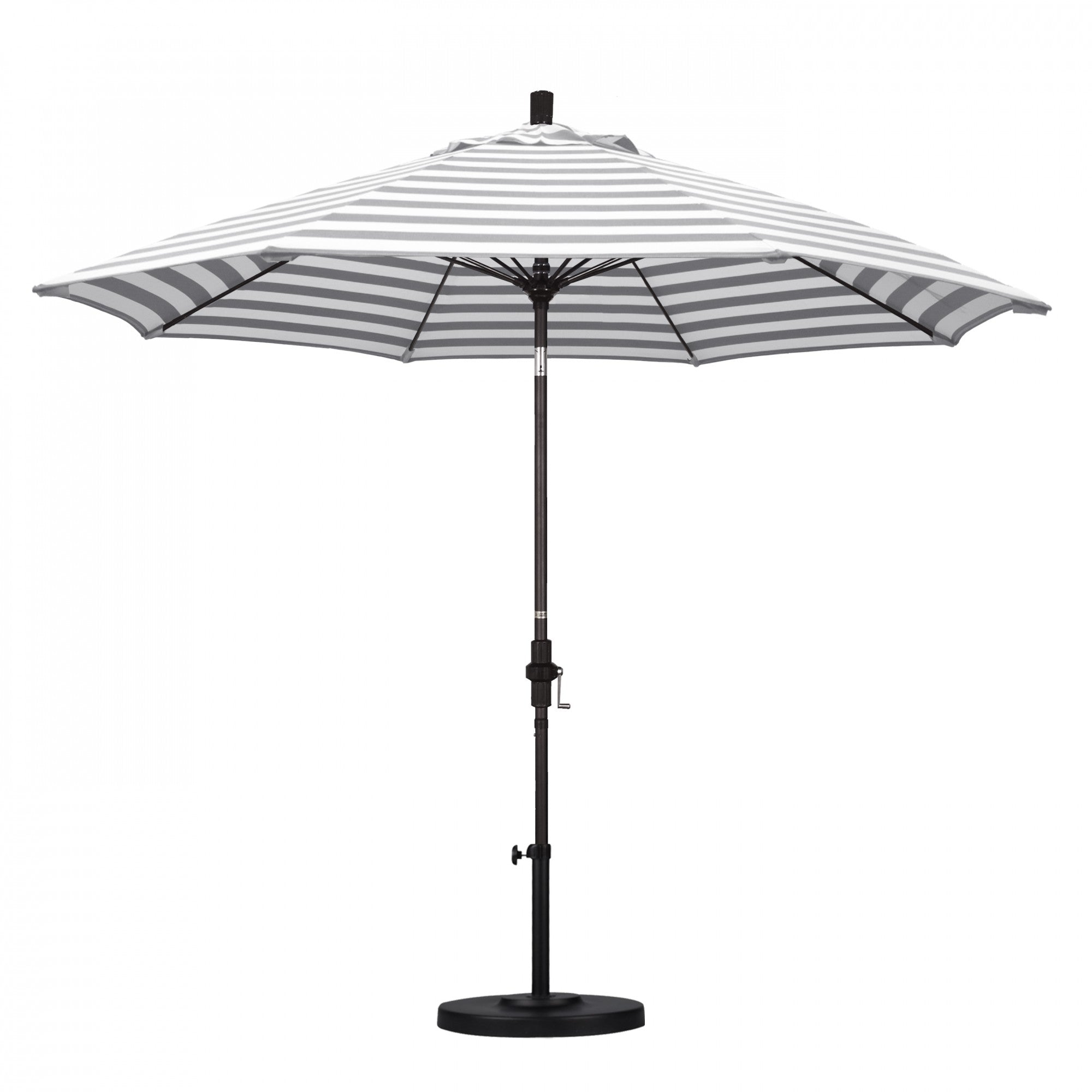 California Umbrella - 9' - Patio Umbrella Umbrella - Aluminum Pole - Gray White Cabana Stripe - Olefin - GSCUF908117-F95