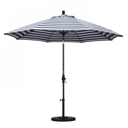 California Umbrella - 9' - Patio Umbrella Umbrella - Aluminum Pole - Navy White Cabana Stripe - Olefin - GSCUF908117-F96