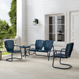 Crosley Furniture - Ridgeland 4Pc Outdoor Metal Conversation Set Navy Gloss - Loveseat Glider, Side Table, & 2 Armchairs